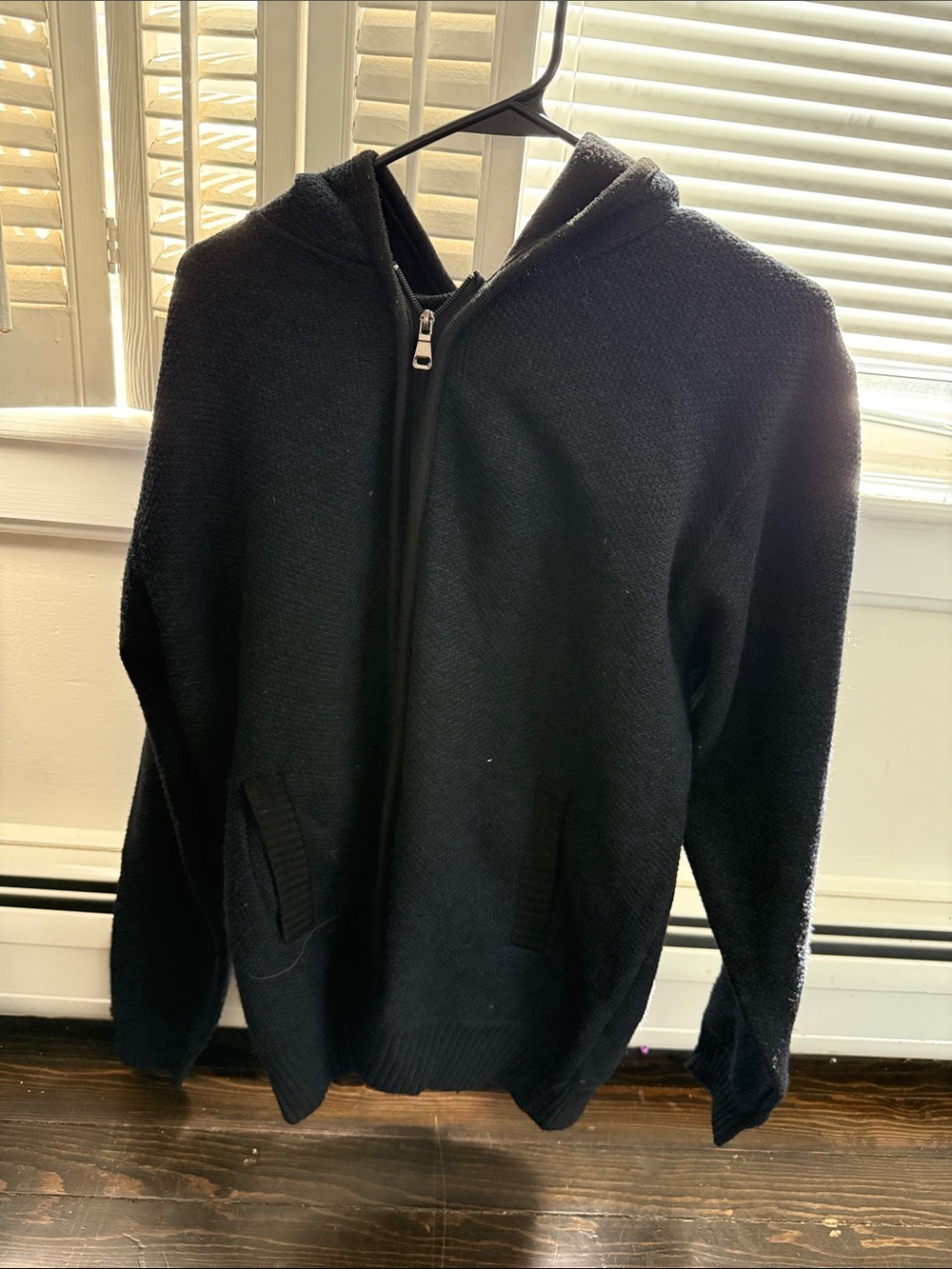 Men's Black Zip-Up Hooded Sweater